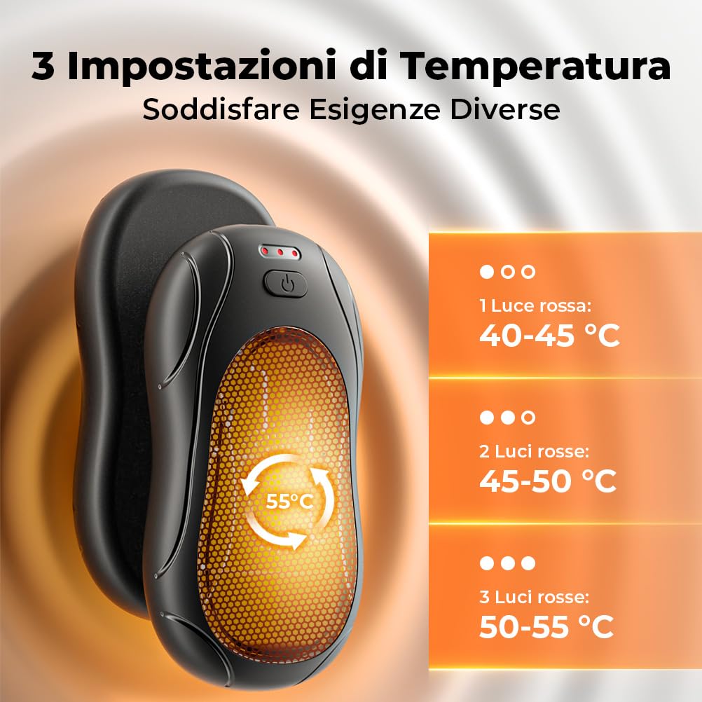 VOSFEEL Scaldamani Elettrico 2 Pack, Scaldamani Ricaricabile Portatile 23H, Riscaldamento a 3 Livelli, Scalda Mani Tascabili, Adatto per Esterno, Golf, Campeggio