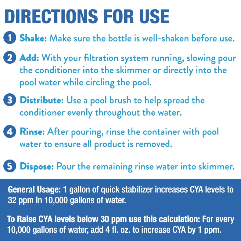 Image of Doheny's Quick Stabilizer | Liquid Stabilizer for Swimming Pools | Instant Protection for Chlorine Against UV Sunlight | Raise CYA | Water Conditioning Agent | Sodium Cyanurate | 1 Gallon