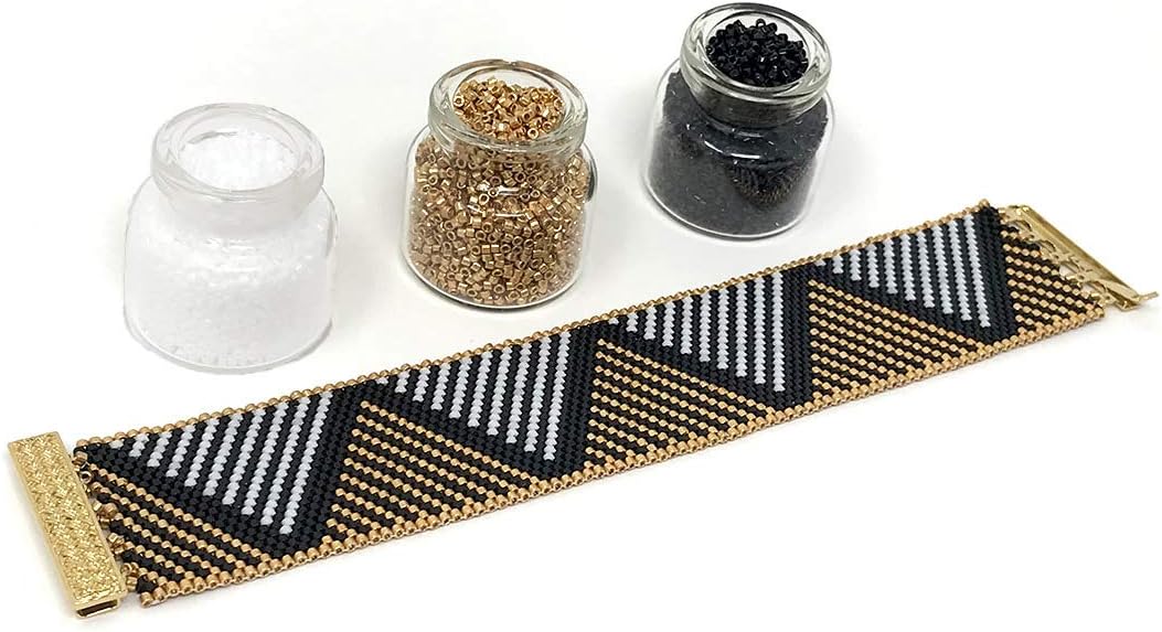 DIY Beading Kit | White and Gold Stripe Triangles | Beaded Bracelet includes All Jewelry Making Kit Supplies | DIY Kit | Peyote Bracelet | Beading Patterns | Christmas Gift