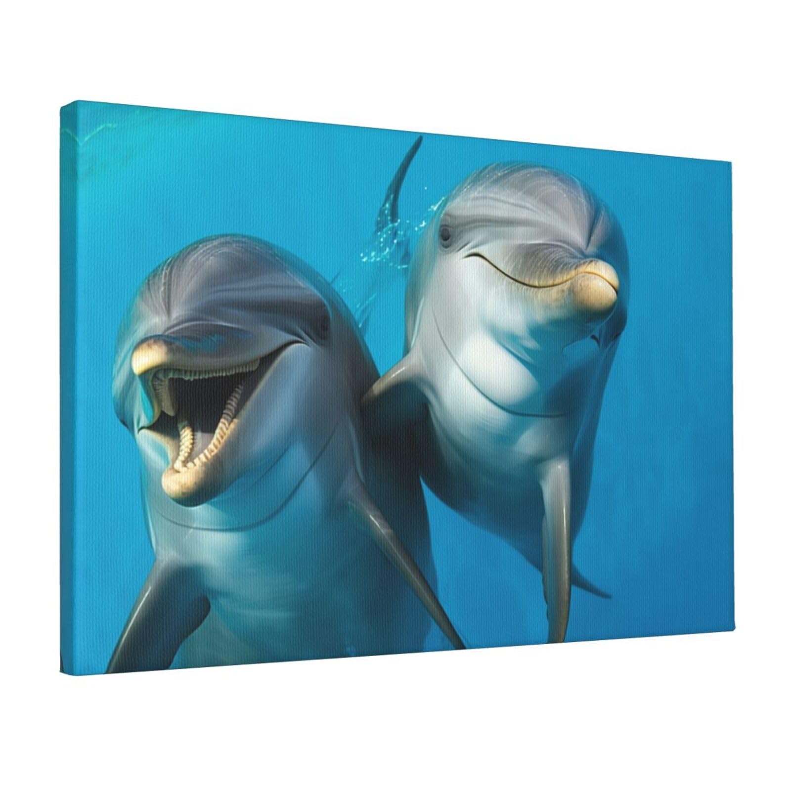 KLOPH Smiling Face Dolphins Canvas Wall Art for Living Room 12"x18" Modern Artwork Painting for Bathroom Hanging Canvas Prints Aesthetic Wallart for Bedroom Kitchen Office Wall Decor