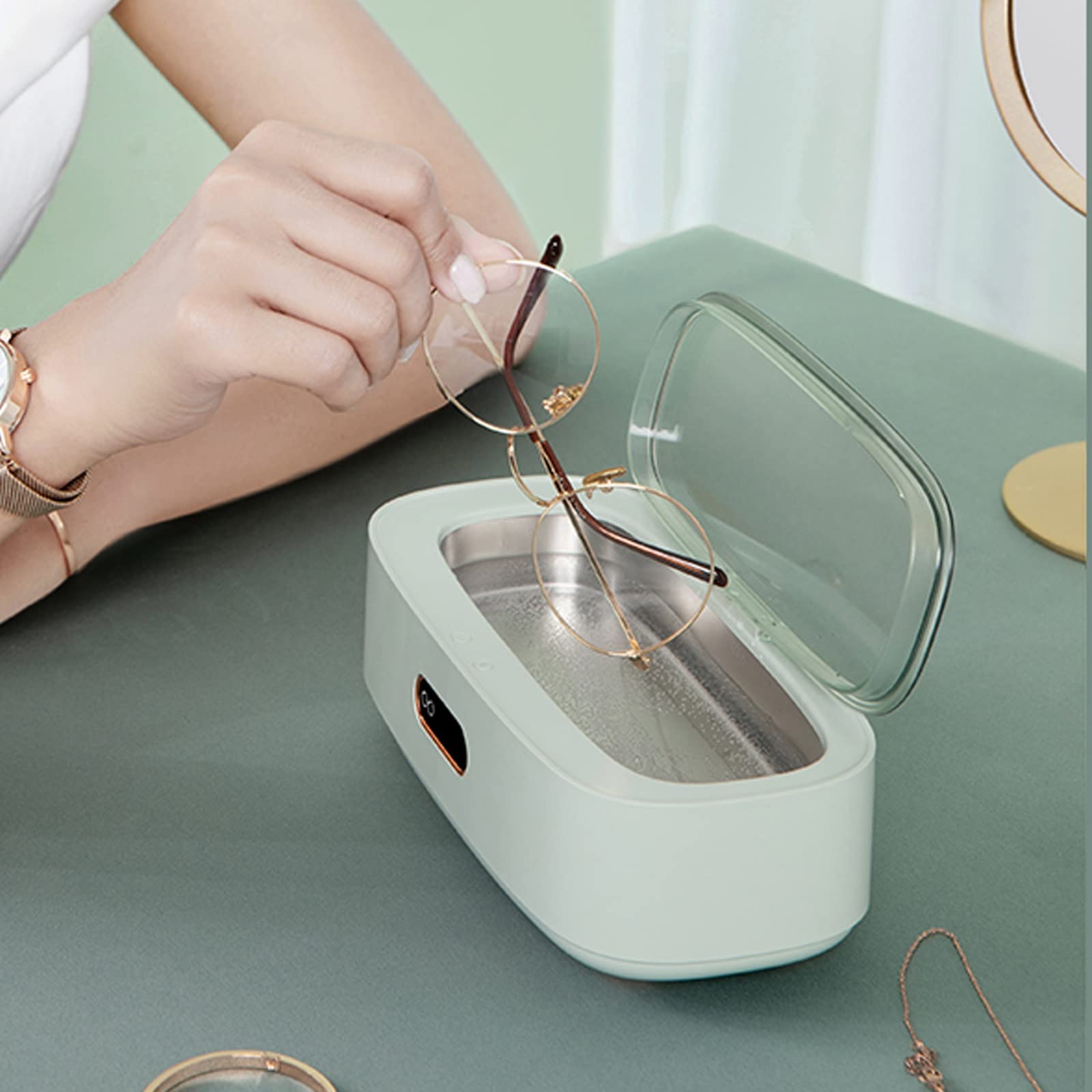 Limpiador ultrasónico de joyas, máquina de 45.000 Hz para relojes, anillos, diamantes y dentaduras postizas con tanque de acero inoxidable, limpieza eficiente para joyas finas y accesorios