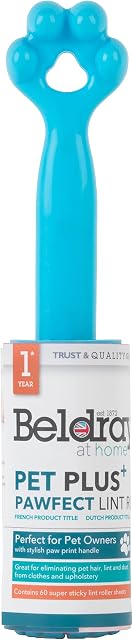 Beldray LA072658EU Pet Plus Lint Roller, 60 Pre-Cut Easy Peel Sticky Sheets Per Roll, Easily Removes Pet Hair & Fluff, Perfect For Clothes, Bedding, Car Seats & Upholstery 22 cm,Blue
