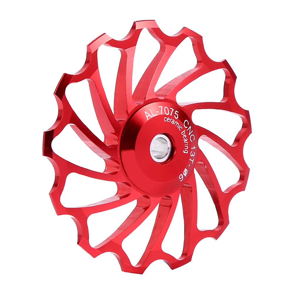 2pcs 11T Bike Wheel, Pulley Wheel for Derailleurs, Ceramic Pulley Aluminium Alloy Rear Derailleur Guide Roller Part Wheels for Bike, Red