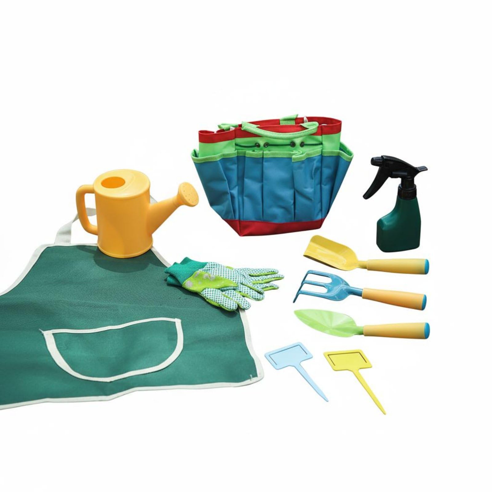 Kinder Gartenschaufel Set Gartenwerkzeug Set Schaufel Rechen Gießkanne Handschuhe Tasche Metallkopf Holzgriff Und Sicher für Gartenarbeit Strand Sandbox, Prince 10-Teilig