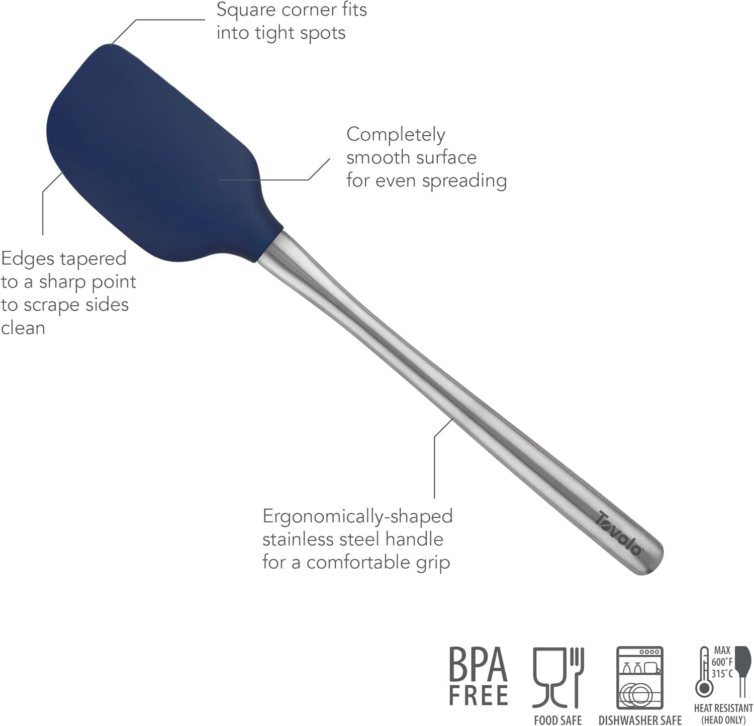 Tovolo 60145-301 Lot de 6 ustensiles en silicone pour la préparation des repas, la cuisine, la pâtisserie, etc. Indigo profond