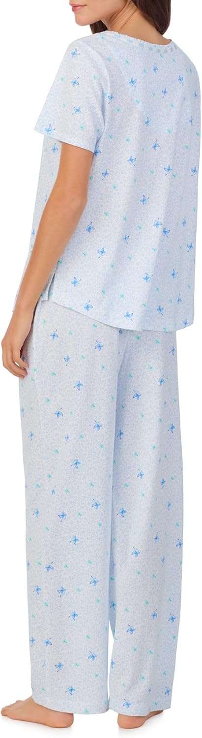 Carole Hochman Pajama Sets for Women 2 Piece Cotton Knit Lightweight Short Sleeve Long PJ Pant Lounge Set - Image 3