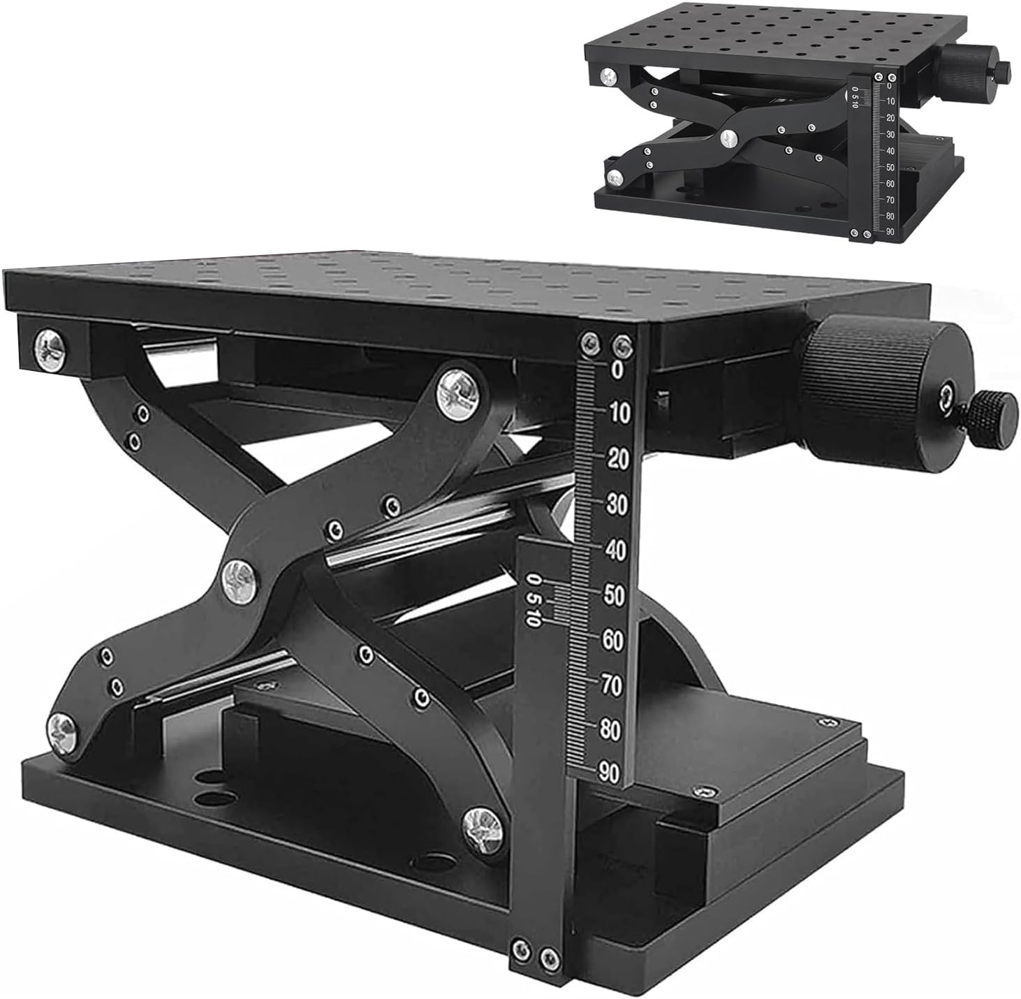 Mesa de plataforma de elevación manual con eje Z para laboratorio, 210 x 150 mm con escala, carrera de elevación de 110 mm, capacidad de carga de 30 kg, ideal para uso en laboratorio