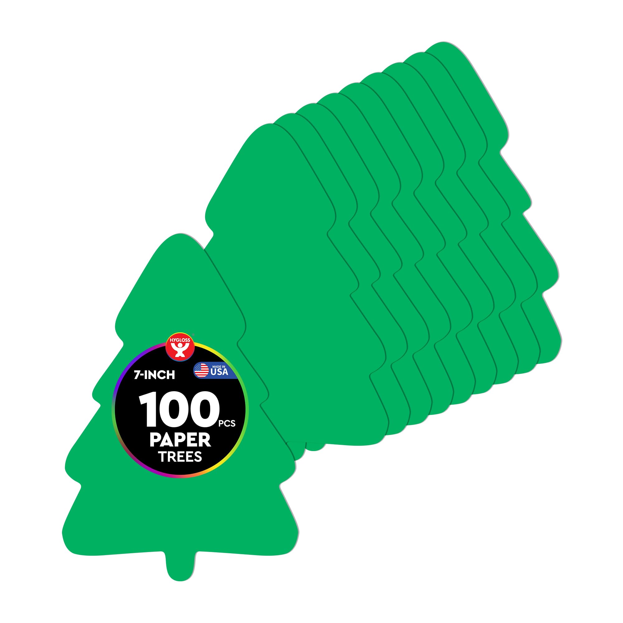 Hygloss Tree Shape Paper Cut-Outs for Arts &amp; Crafts-Many Creative Uses-Christmas &amp; Holiday Activities-Vibrant Green-7 Inches-100 Pcs