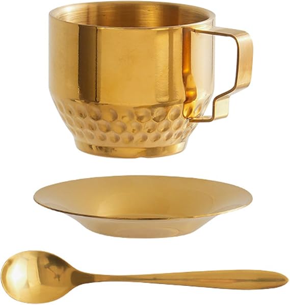 Double Walled Coffee Cups Set Stainless Steels Thermals Insulation Coffee Mug with Spoon and Saucer Teas Cups Milk Mug