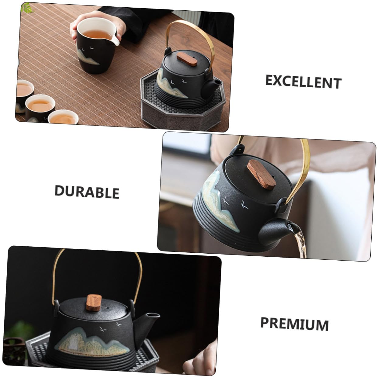 BESTYASH Tetera Juego de Té Creativo de Cerámica Negra Pintada a Mano Mango Frío y Adorno Vintage Hogar y Salón de Té Profesional
