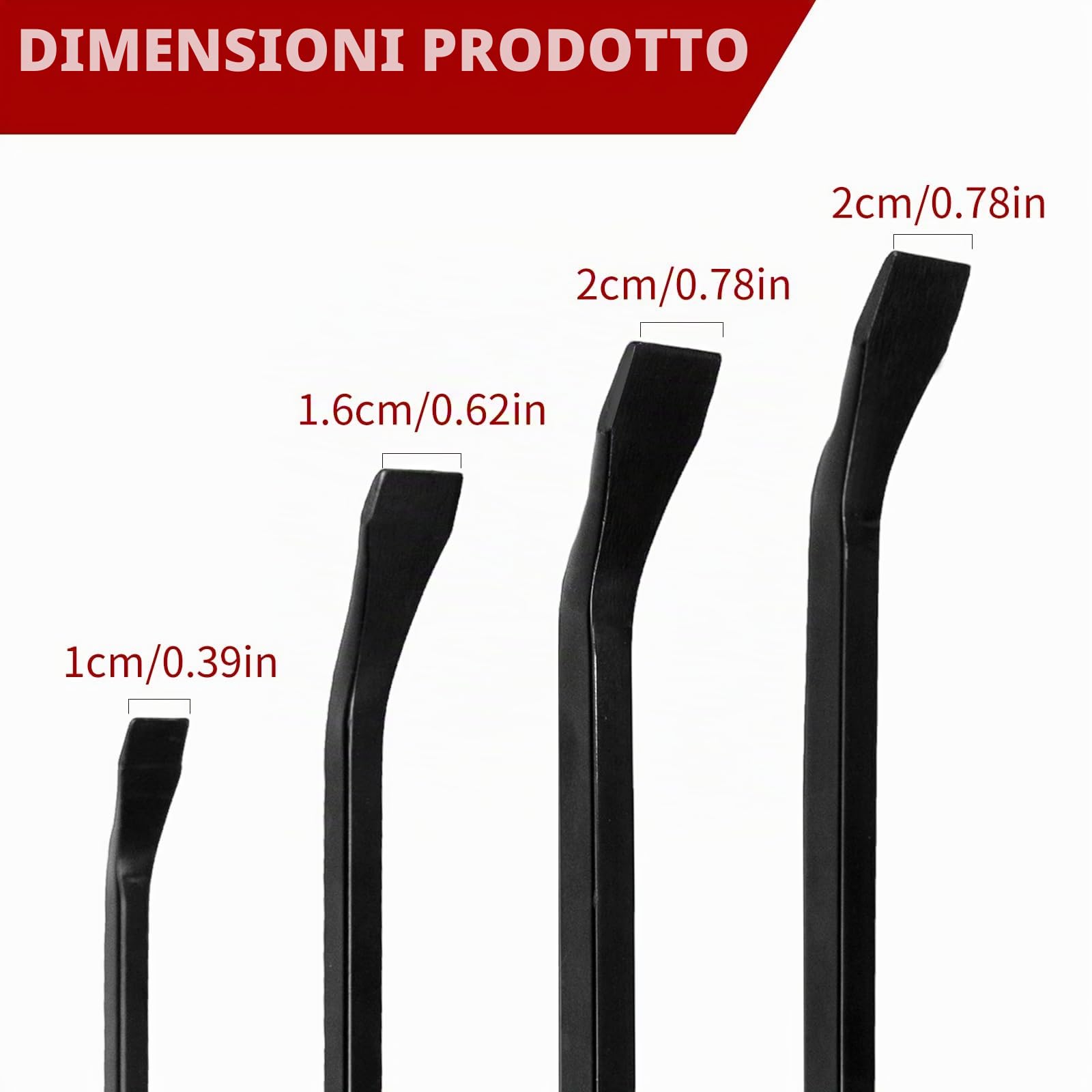 Set di leve da 4 pezzi WISEUP, 20,3 cm, 30,5 cm, 45,7 cm, 61 cm, piede di porco resistente con cappucci di impatto più spessi per lavori di leva, demolizione, strumenti manuali per meccanici