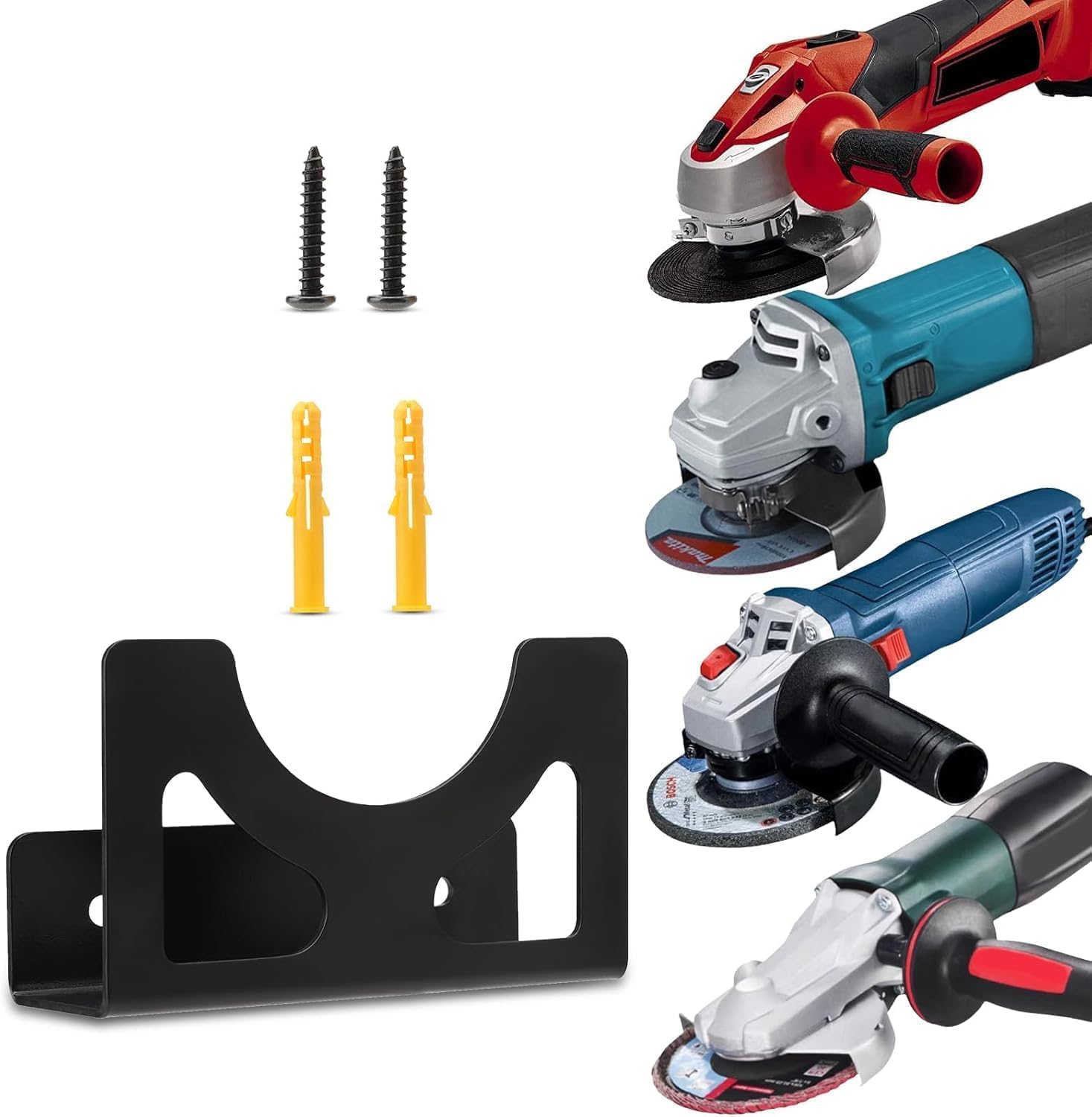 Winkelschleifer Halterung Premium Winkelschleifer Wandhalter in Edelstahl, Wandhalterung 115-125mm, inkl. Befestigungsmaterial,für viele Hersteller geeignet, Einhell, Makita, Bosch, Dewalt, Flex
