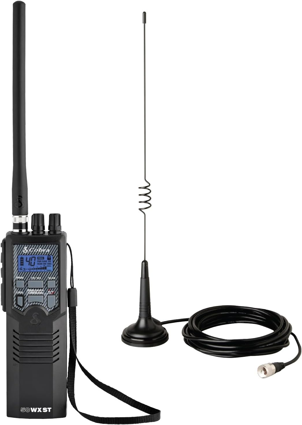 Cobra HH50WXST Handheld CB Radio + HG A1000 18.5 inch Magnetic Mount CB Antenna Bundle - Emergency Radio with Access to Full 40 Channels and NOAA Alerts, Noise Reduction and Dual Channel Monitoring