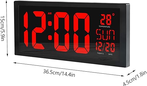 Miniatura 2 de Reloj de pared digital LED de gran tamaño de 14.4 pulgadas con pantalla grande para interiores, reloj de pared digital LED negro para interiores,