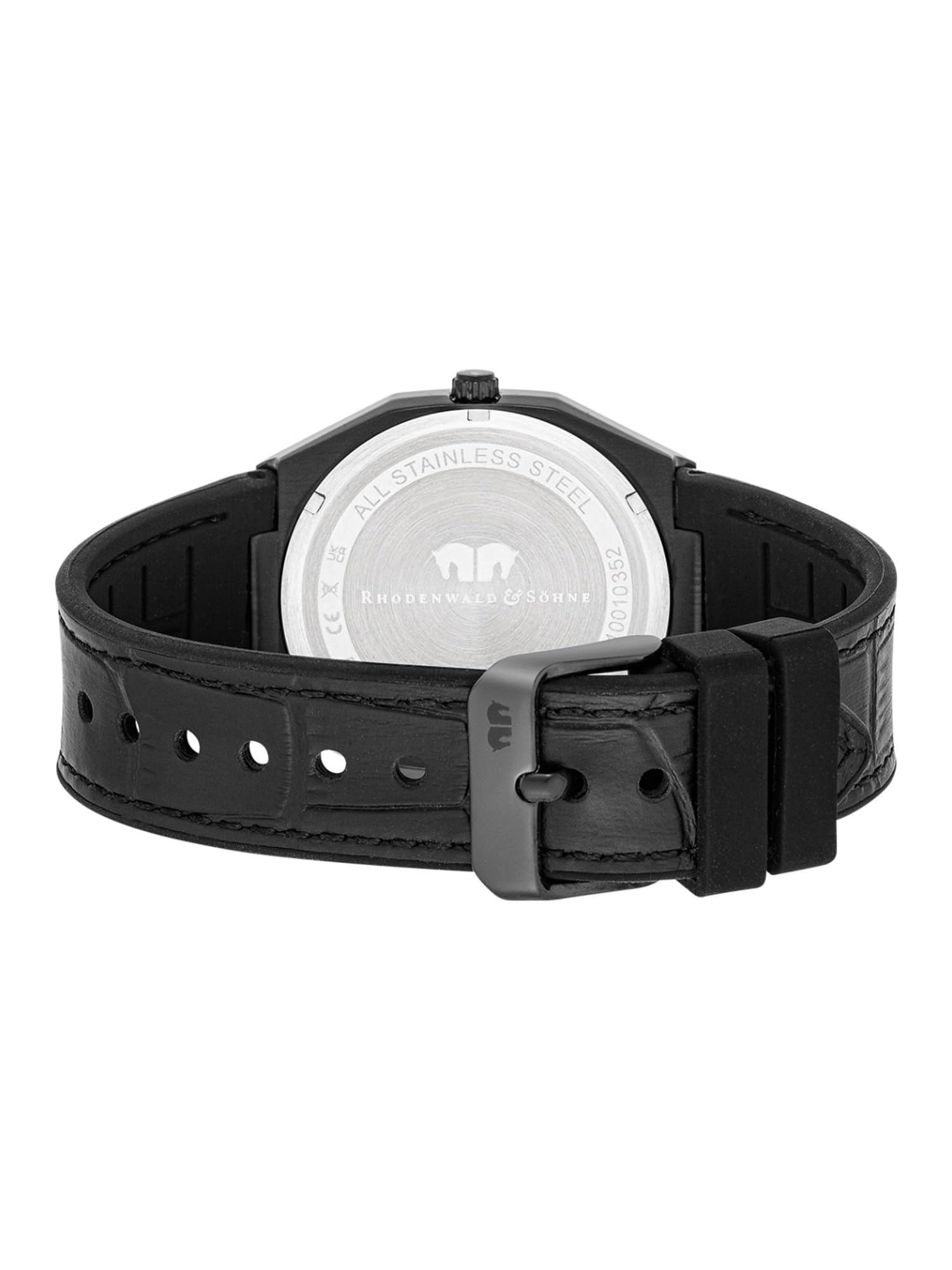 Rhodenwald & Söhne Herren Uhr Edelstahl schwarz Quarzwerk 5 ATM | Echtleder/Silikon Armband, schwarz, Krokodil (Prägung), Zifferblatt schwarz, Mineralglas, Armbanduhr