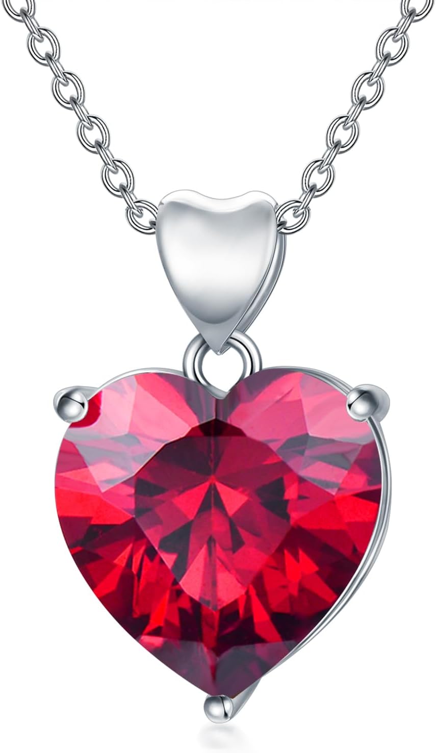 Birthstone Heart Necklace for Women, 18k Gold Plated Colored Gemstone Heart Pendant Forever Love Jewelry Gift for Her,Mom, Wife 18"-20"