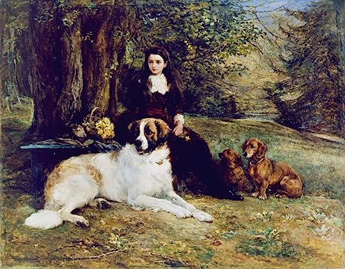 Affiche impression d'art tableau fille avec chien Heywood Hardy décoration murale 60x90cm