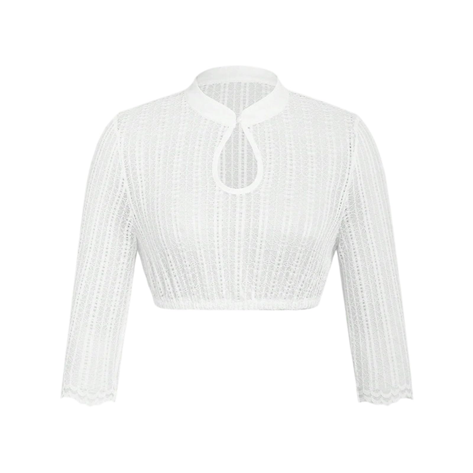 Generisch Transparente Dirndlbluse Damen - Dingdong Weiße Bluse mit tiefem Ausschnitt kurzen Ärmeln Elegante Damenoberteil im Barockstil ideal für Oktoberfest Casual mit Rüschen Taillendetail