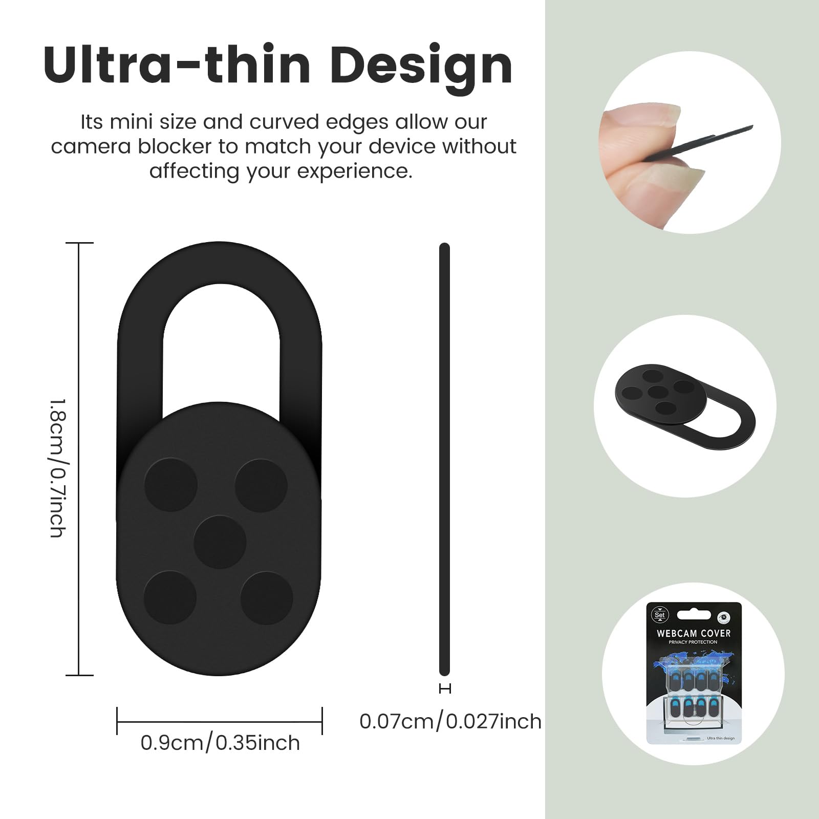 8 pezzi Webcam Cover, Ultra-Sottile Metallo Copri Webcam, Copertura Camera Slider, Sottile per Laptop, PC, Computer Portatile, Smart Phone - Nero