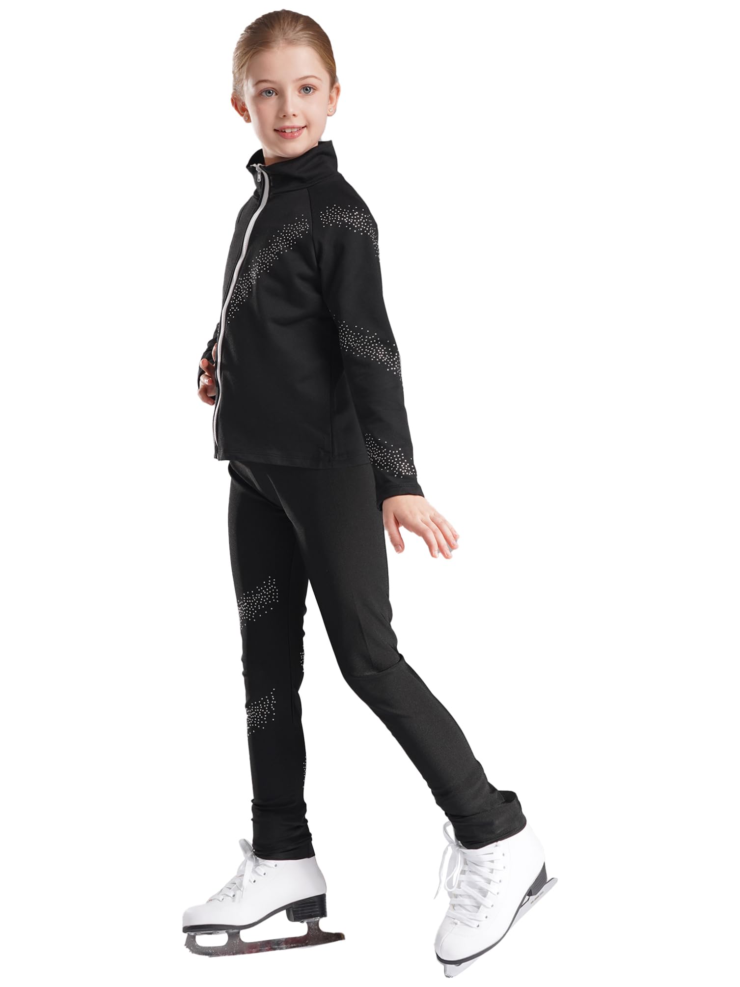 inhzoy Kinder Eiskunstlauf Anzug Mädchen Glitzer Eislaufen Jacke Hose Set
