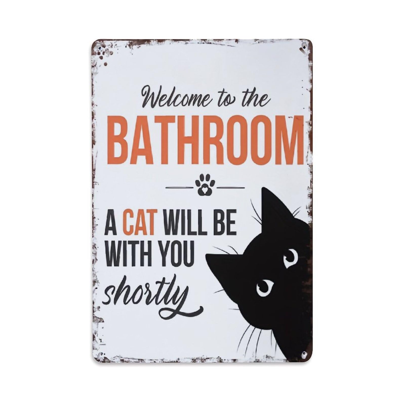Welcome To The Bathroom Cat_2 Retro Metal Tin Sign, Vintage Metal Poster for home, Gaming Room, Studio Workshop,Bar,Garage Wall Art Decor 8x12 Inch