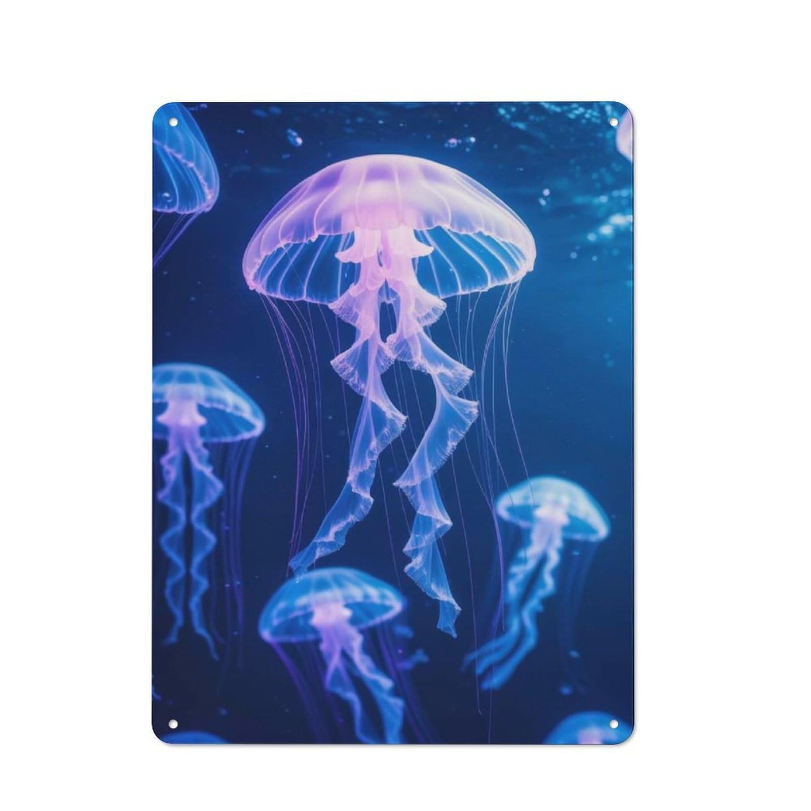Bioluminescent Jellyfish in Deep Blue Water Industrial-style Tin Sign 40x30cm for Garage Or Workshop, for Garage, Workshop And Man Cave Decoration