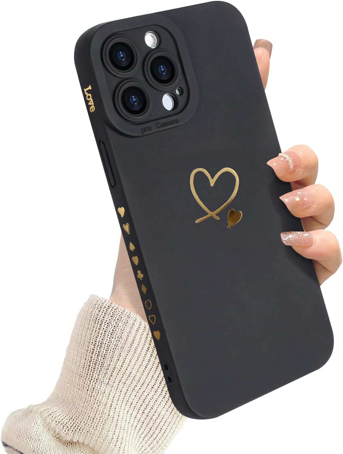 Newseego Custodia Compatibile con iPhone 15, Cuore Nero Simpatico Amore Tinfoil Texture Ragazze Donne Morbido TPU Profilo Sottile Cover Antiscivolo Antiurto per iPhone 15-Nero