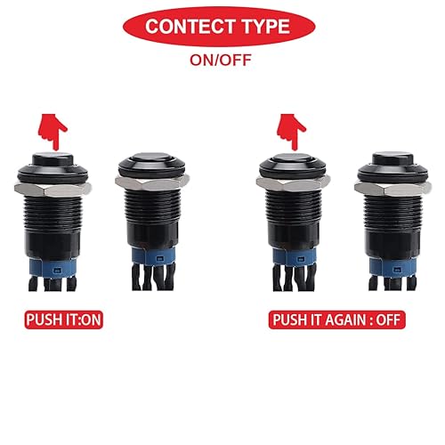Miniatura 5 de 6 interruptores de botón LED de 0.472 in con cierre de 0.472 in, carcasa negra con precableado, interruptor de botón impermeable IP65, 1NO 2