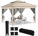 Jaxguom Gazebo da giardino, 3 x 3 m, impermeabile, stabile, doppio tetto, con telaio in metallo, per 2-4 persone (beige) - 1