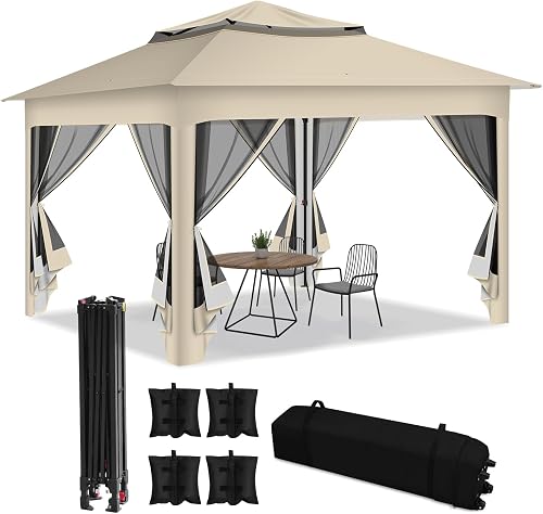 Jaxguom Pavillon 3x3m Étanche Stable, Double Toit Pavillo…