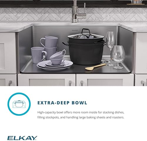 Miniatura 9 de Elkay Crosstown - Kit de fregadero de acero inoxidable calibre 18 de 25-12 x 18-12 x 9 pulgadas, con grifo filtrado