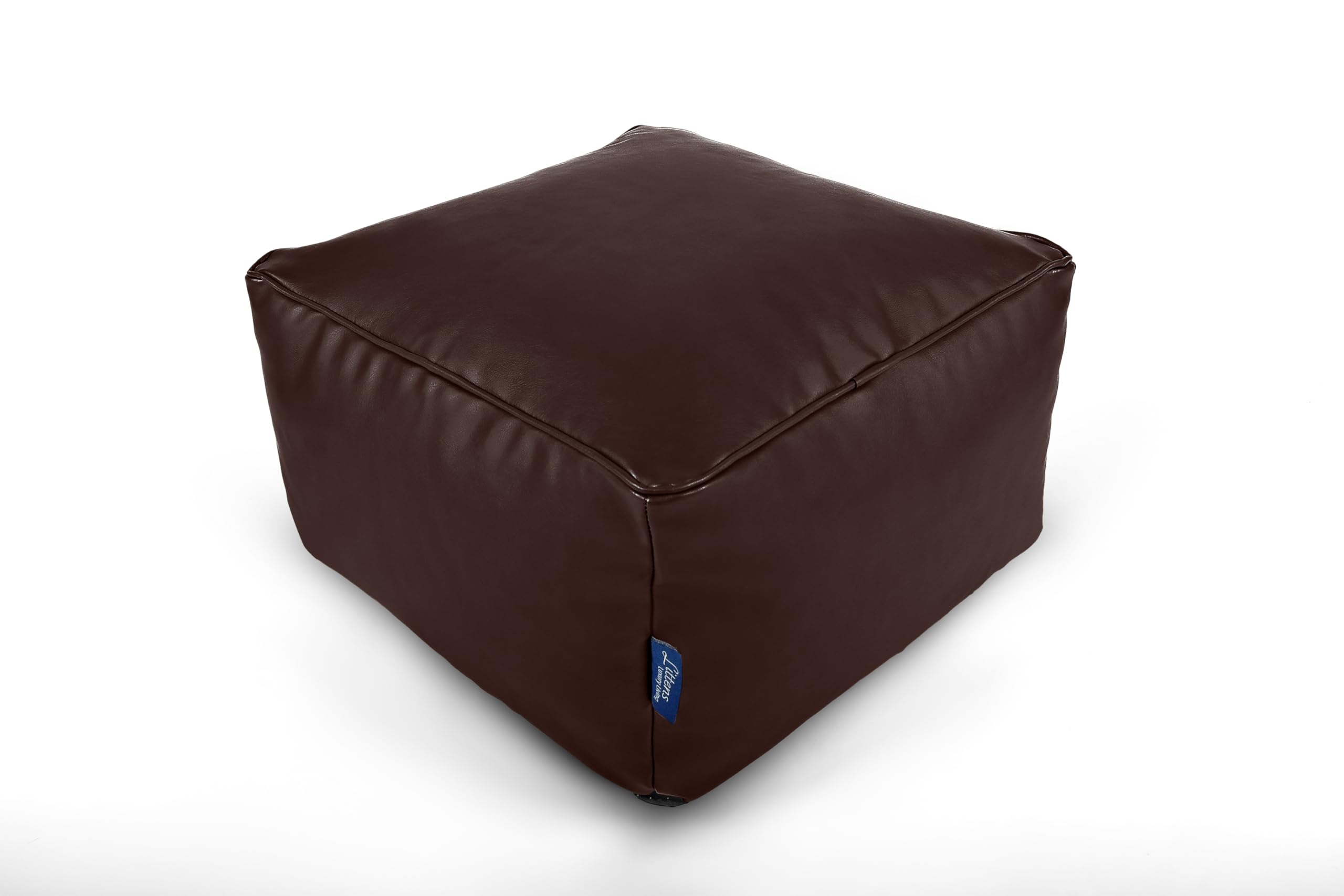 Littens Chocolate Soft Faux Leather Square Footstool Ottoman Pouffe Bean Bag, Living Room Decorative Low Seat (45cm x 45cm x 25cm) โ image 1