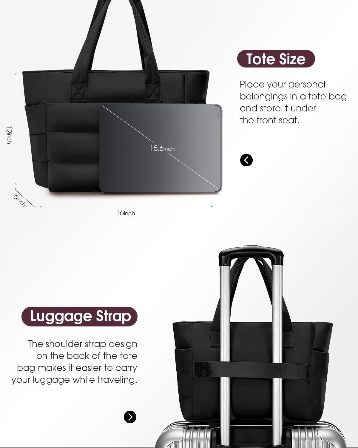 Tote Bag for Women, Puffy Tote Bag with Zipper, Large Quilted Shoulder Bag Handbag with Compartments