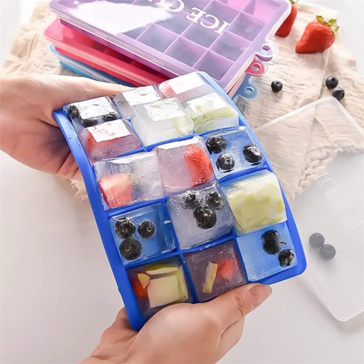 Voix Flexible Silicon Ice Cube Mold Trays 24 Cavity Ice Cube Tray (Pack of 4 Tray,Multicolor)