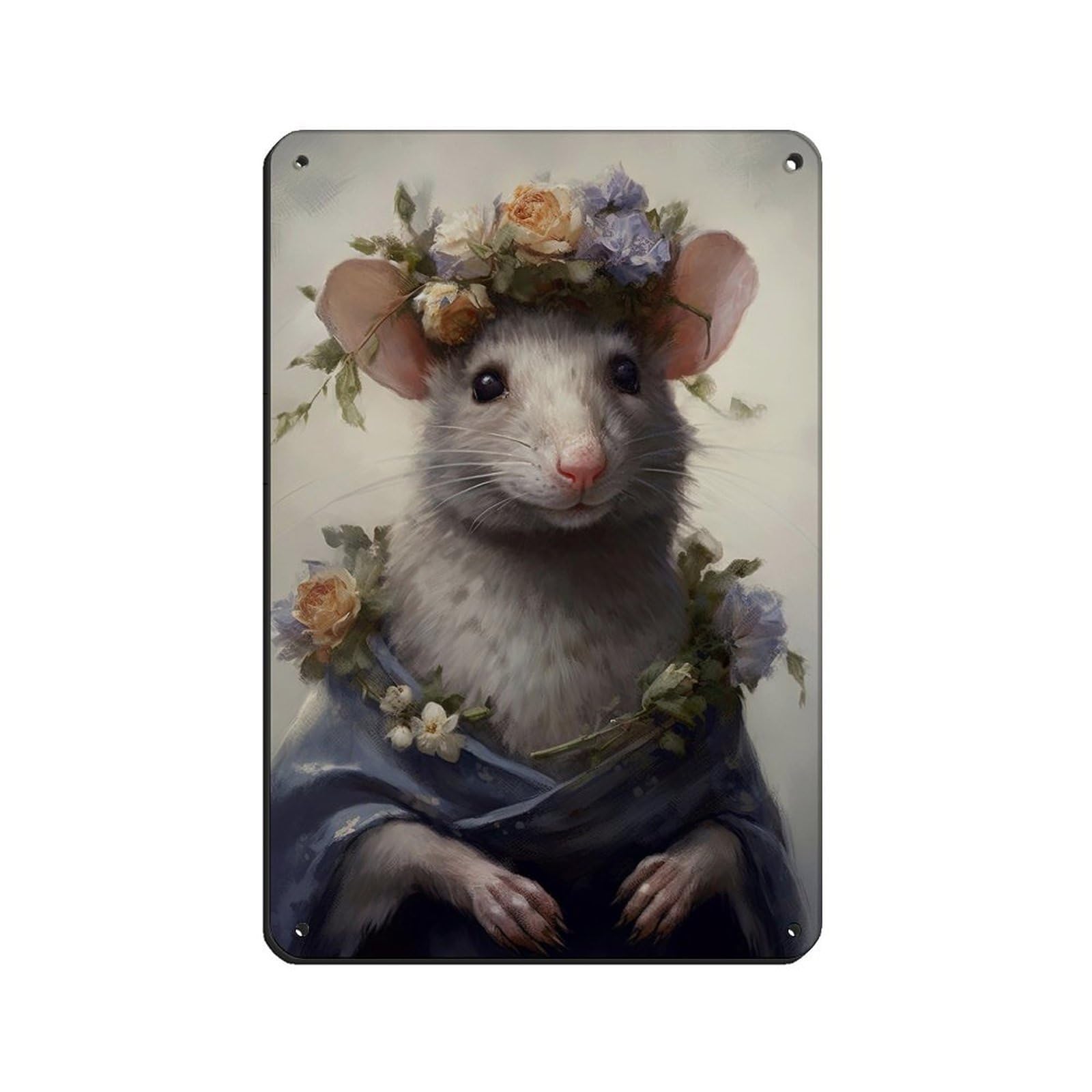 Lxwnze 20L X 30W Cm Gothic Rat Wearing Flower Crown, Vintage Poster Tin Sign Vintage Metal Pub Club Cafe Bar Home Wall Art Decoration Poster Retro 8X12inch(20X30cm)