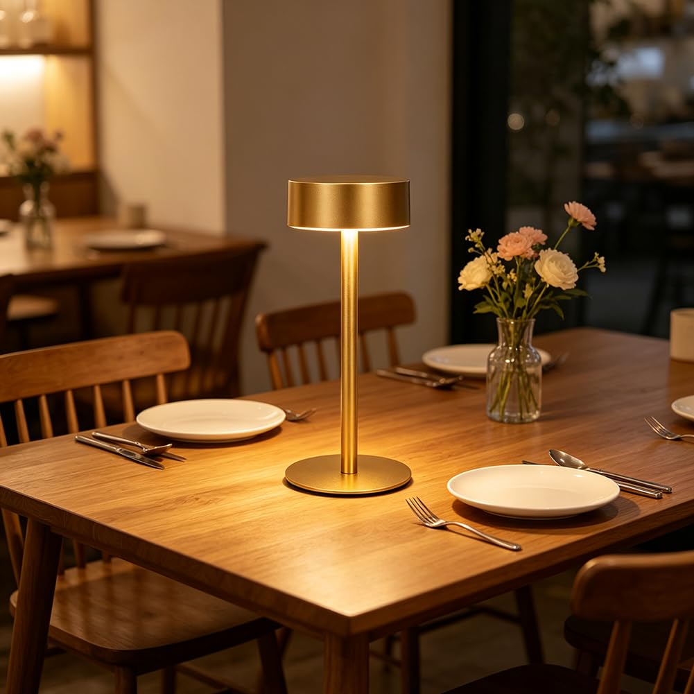 LED Tischlampe Kabellose Akku Dimmbar Tischleuchte 3000K Warmes Licht USB Aufladbar Batteriebetrieben Nachttischlampe Touch Schalter 3 Helligkeitsstufen für Esszimmer Terrasse Schreibtisch