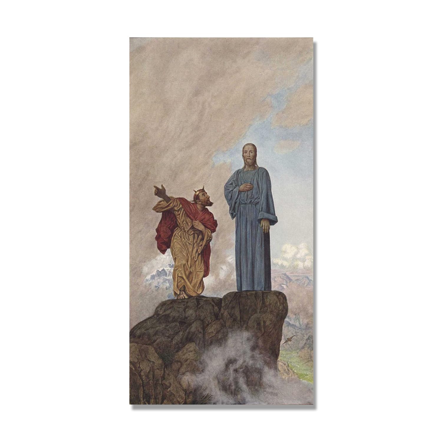 NHLDZYH Hans Thoma Style Canvas Wall Art - (Temptation of Christn), German Romantic Realism Painting with Symbolic Nature, Rustic Country Home Decor. 60x120cm-23.7x47.3in. Only Canvas