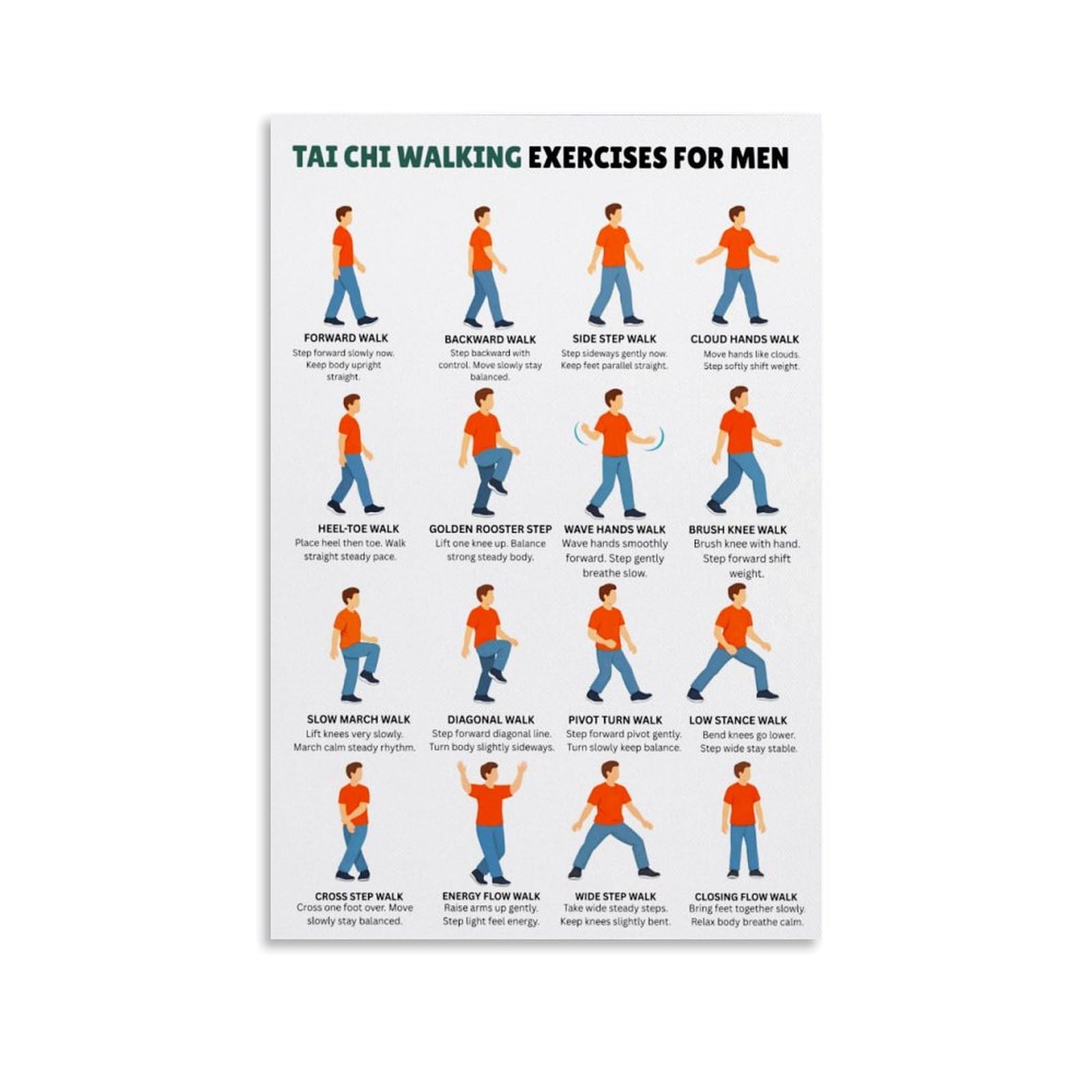 generisch Tai Chi Walking ExercisesModernas Impresiones en Lienzo, Cuadros Decorativos Para Habitación de Niños o Niñas, Murales Para Sala De Estar Y Pinturas Con Motivos Festivos20x30 Pulgadas