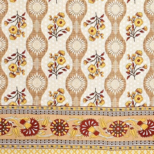 Image of India 100% Pure Cotton Jaipuri Printed Double Bedsheet with 2 Pillow Covers | Traditional Sanganeri Floral Design | Soft Breathable Fabric | King Size Bedsheet for Bedroom (Kaya49)