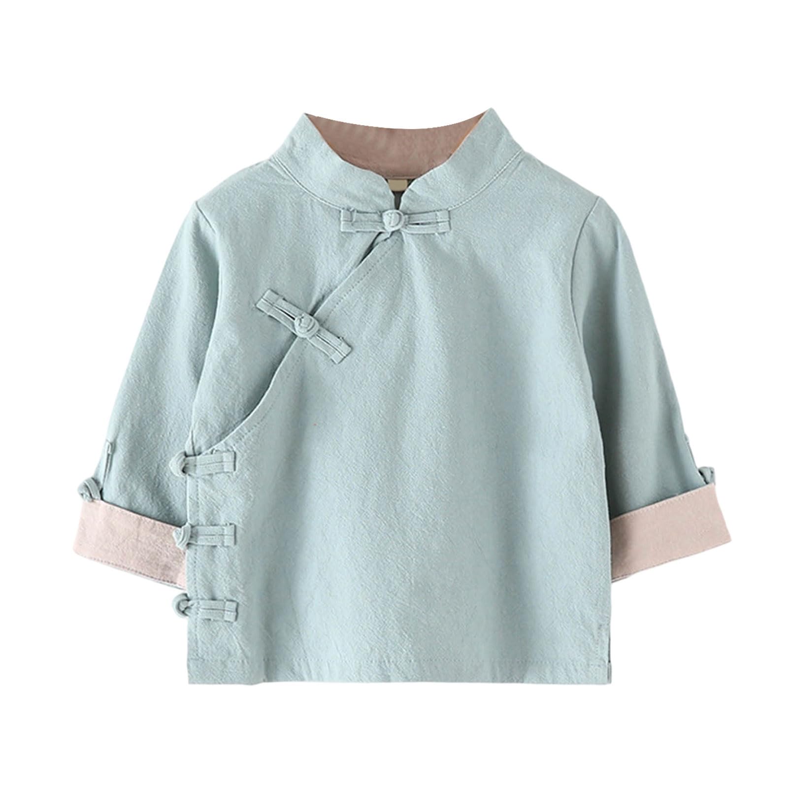 Générique Tenue traditionnelle pour enfant garçon et fille, vestechinois classique en tissu coton lin léger confortable, loisirs, anniversaires, fêtes et toutes occasions festives familiales