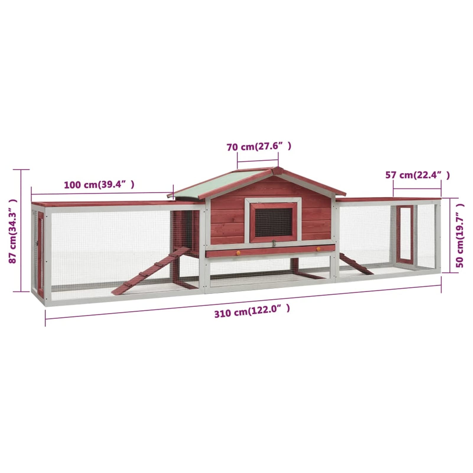ShGaxin Conejera de Madera Maciza de Pino y Abeto Rojo 310x70x87 cm, Jaula Cobaya, Jaulas para Conejos, Jaula Hamster, Casa Conejo, Casita Conejo, Conejo