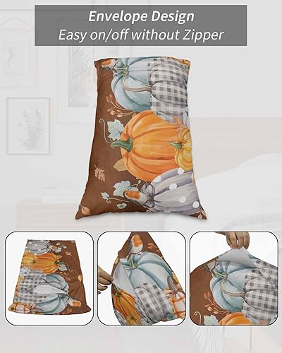 Miniatura 7 de Fundas de almohada de tamaño King con calabazas marrones, fundas de almohada suaves decorativas para sofá de cuerpo largo, con cierre de sobre,