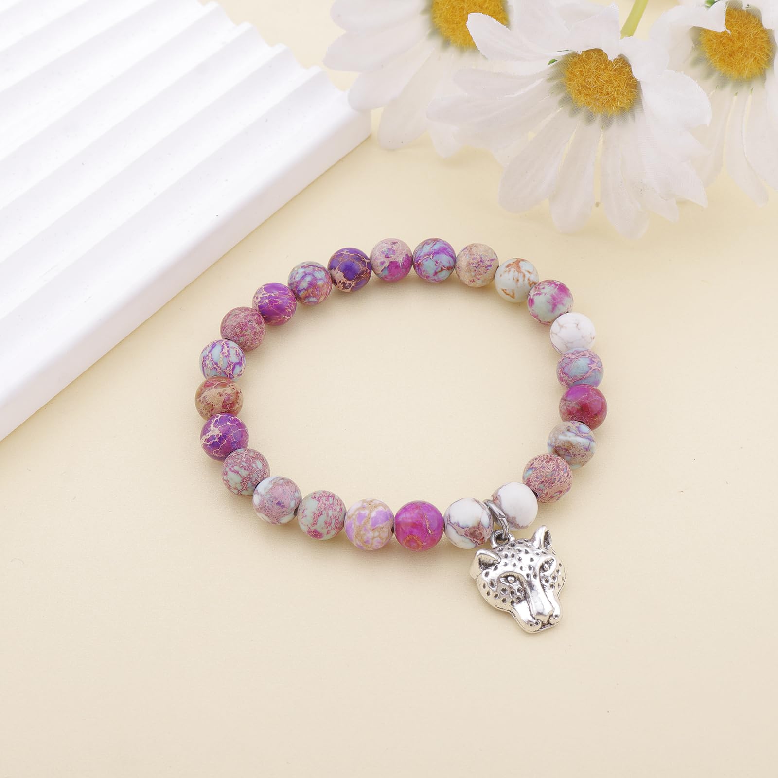PARTNER Snow Leopard Inspirational Christmas Birthday Gifts for Women Unique Natural Stone Beaded Bracelets for Women Meaningful Animal Jewelry for Snow Leopard Lovers: Emperor Stone