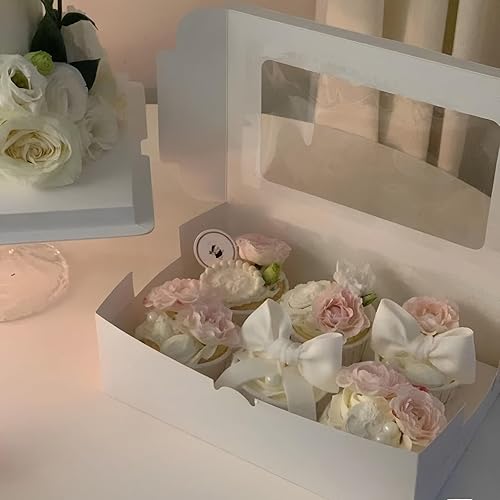 Miniatura 5 de VANKUTL 20 cajas de galletas blancas de 8 x 6 x 2.5 pulgadas con ventana, cajas de pastelería para regalo, cajas de dulces para pan, donas, día de