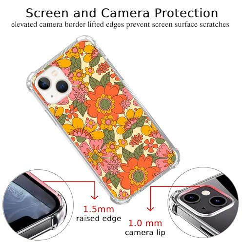 Veakgpligo Retro 70S Flowers Case Compatible With Iphone 13, Hippie Vintage Orange Yellow Flowers Case For Girl Women Men,Unique Soft Tpu Bumper Case Cover #TOP2