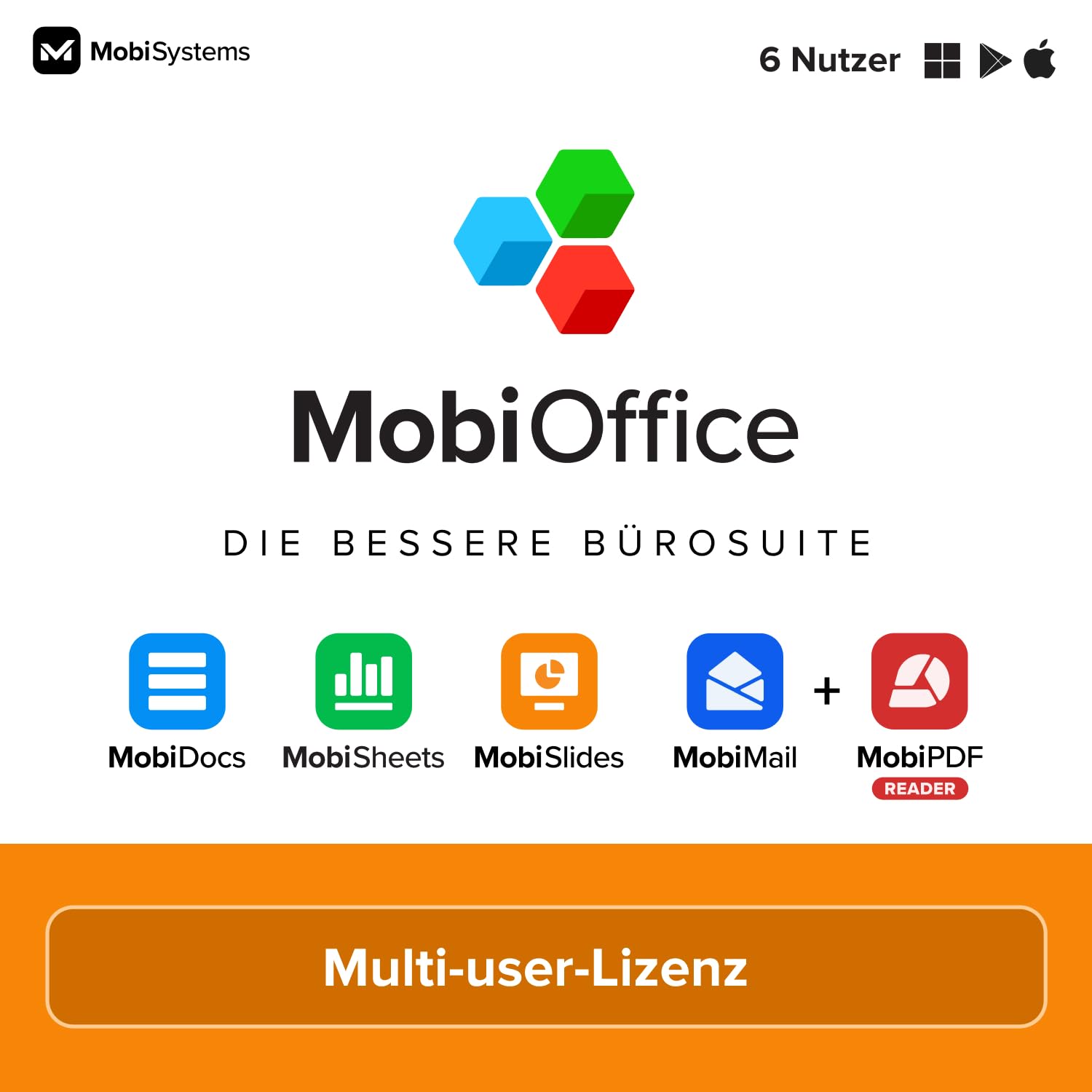 MobiOffice Multi-user 4-in-1 Bürosuite für Windows Lizenz Textverarbeitung Tabellenkalkulation Präsentationen E-Mail PDF-Reader