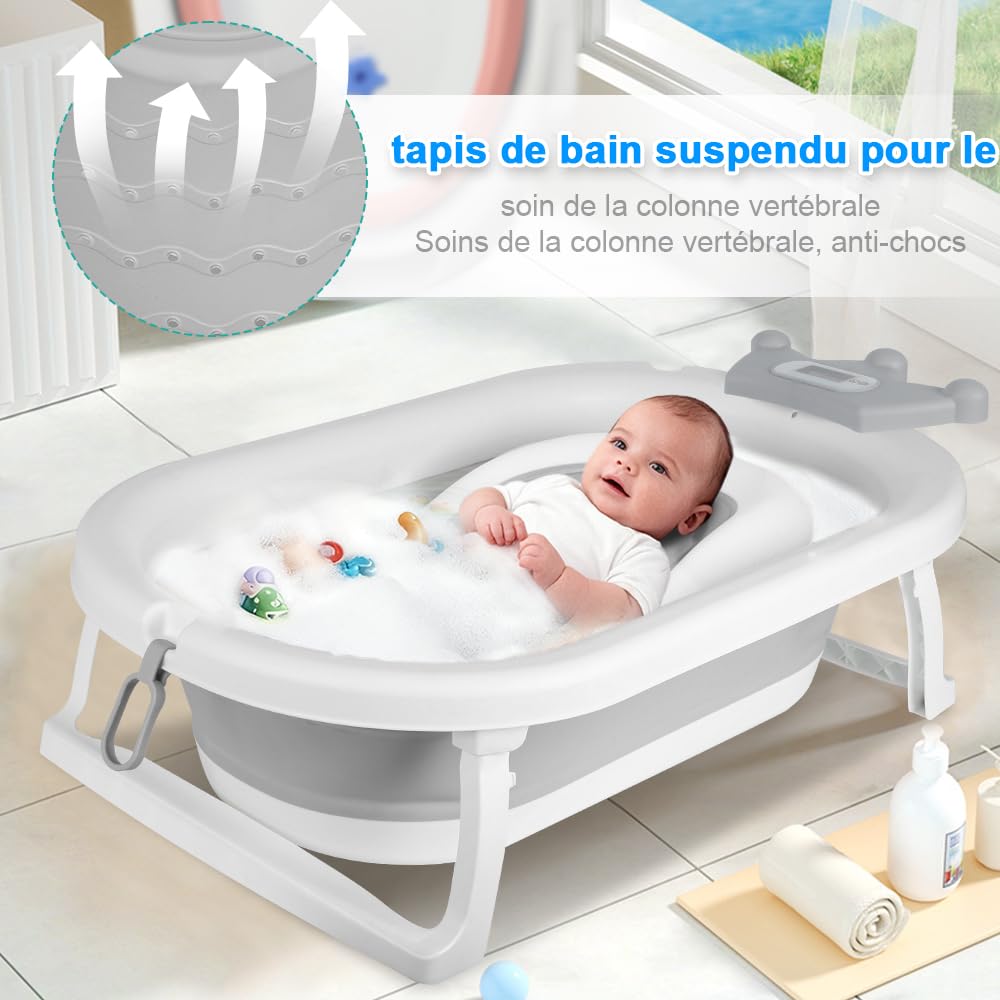 Homewell Vasca da bagno pieghevole per neonati con cuscino da bagno e termometro digitale, vasca da bagno per bambini per la casa e i viaggi, ideale per regalo di nascita, ragazza o ragazzo (corona)