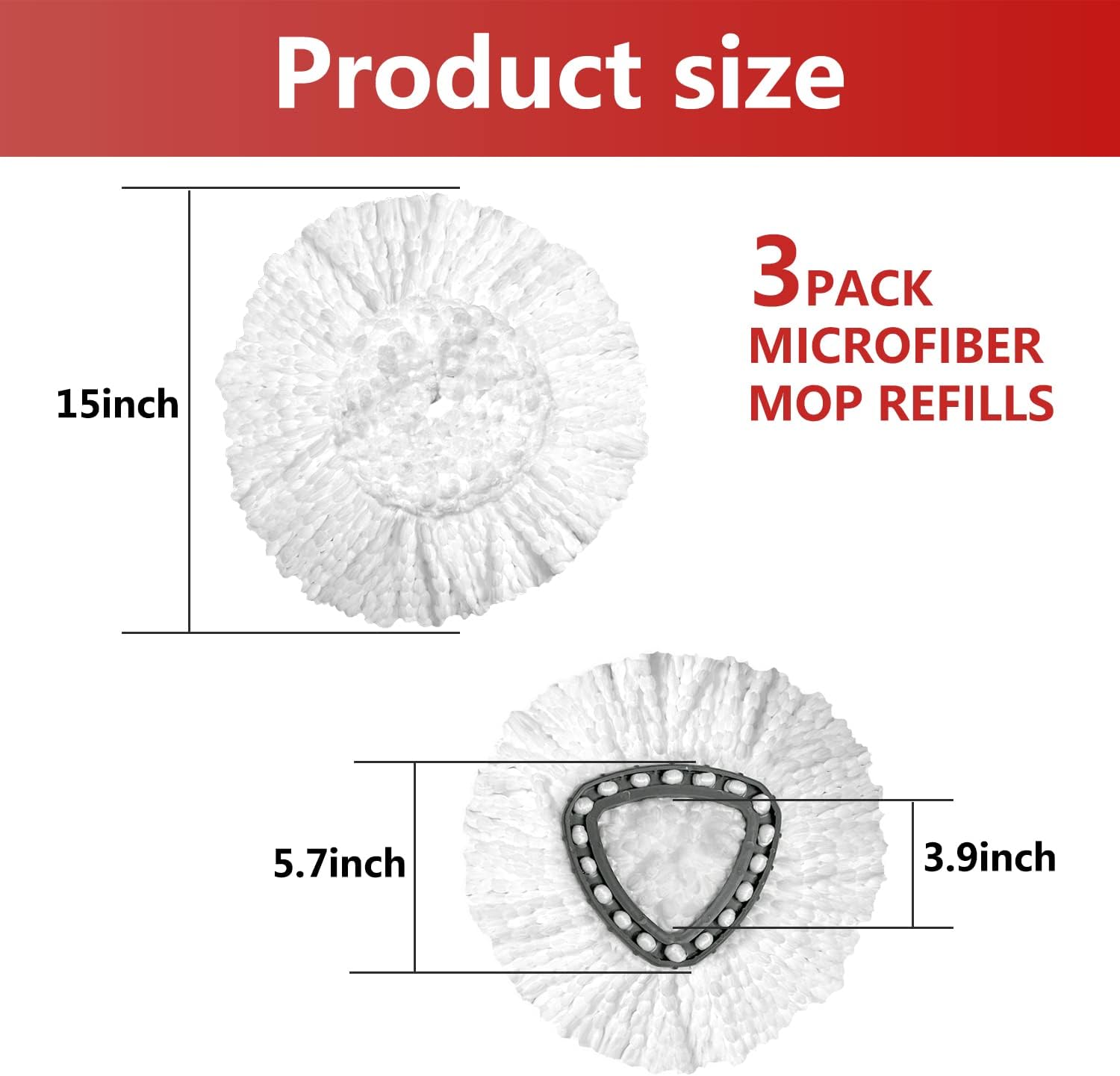 Spin Mop Replacement Head - 3Pack EasyWring Mop Refills-Compatible with Triangle Spin Mop Microfiber Spin Mop Refills Easy Cleaning Floor Spin Head Mop - Mop Head Replacement for Floor Cleaning