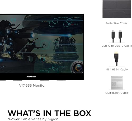 Miniatura 6 de ViewSonic VX1655 Monitor LED IPS portátil de 15.6 pulgadas 1080p FHD con alimentación de 2 vías USB C de 60 W, mini HDMI, altavoces duales y soporte