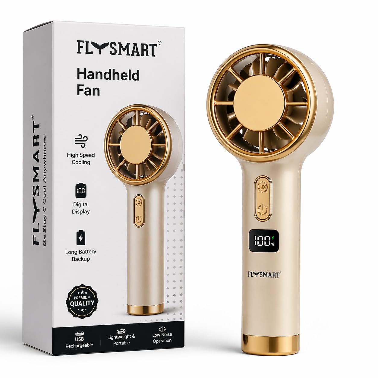Flysmart Handheld High-Speed Portable Fan with Digital Display, USB Rechargeable Battery, 3 Speed Modes, Low Noise, Compact Lightweight Premium Metal Body,Multicolor-image-26